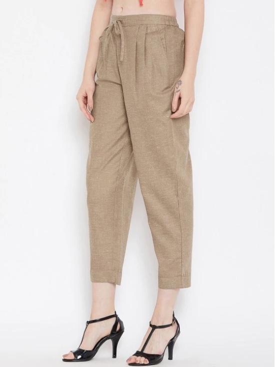 Women Brown Relaxed Pleated Peg Trousers