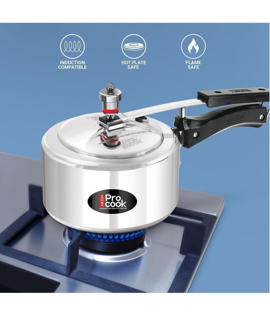 Milton Pro Cook Aluminium Induction Pressure Cooker With Inner Lid, 2 litre, Silver