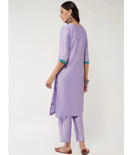 Pannkh Viscose Embroidered Straight Womens Kurti - Lavender ( Pack of 1 ) - None