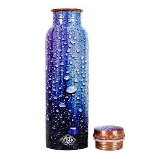 Copper Bottles for Printed with Art Work, Travelling Purpose Bottles, Yoga Ayurveda Healing, 950 ML (Design SM 4)