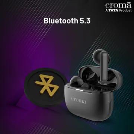 Croma TWS Earbuds with Active Noise Cancellation (Water Resistant, Fast Charging, Black)