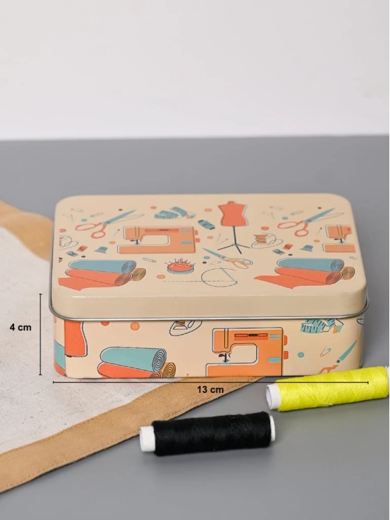 Market99 Sewing Set - Beige Tin Rectangular Glossy Finish