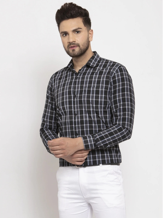 Indian Needle Black Mens Cotton Checked Formal Shirts-XL / Black