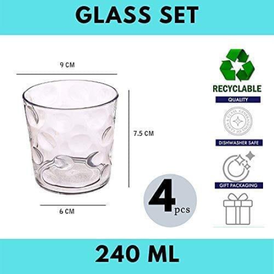 Frabjous Clear Glass Rome Water Glass Juice Glass Glasses Set - 240ml - Set of 4