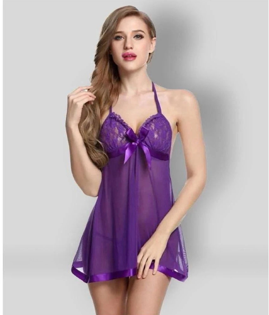 YUZU - Purple Net Womens Nightwear Baby Doll Dresses With Panty ( Pack of 1 ) - None