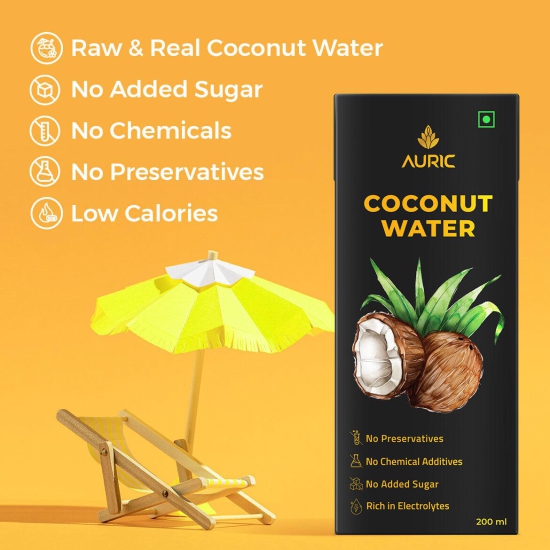 Auric Tender Coconut Water - No Added Sugar and Flavor -200ml Pack of 27