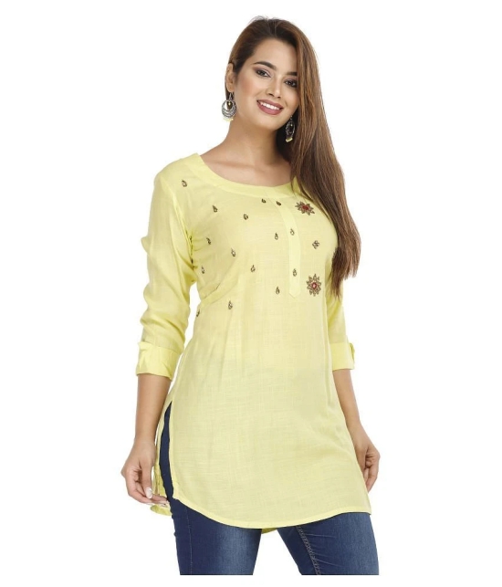 HIGHLIGHT FASHION EXPORT - Yellow Rayon Womens Straight Kurti ( Pack of 1 ) - L