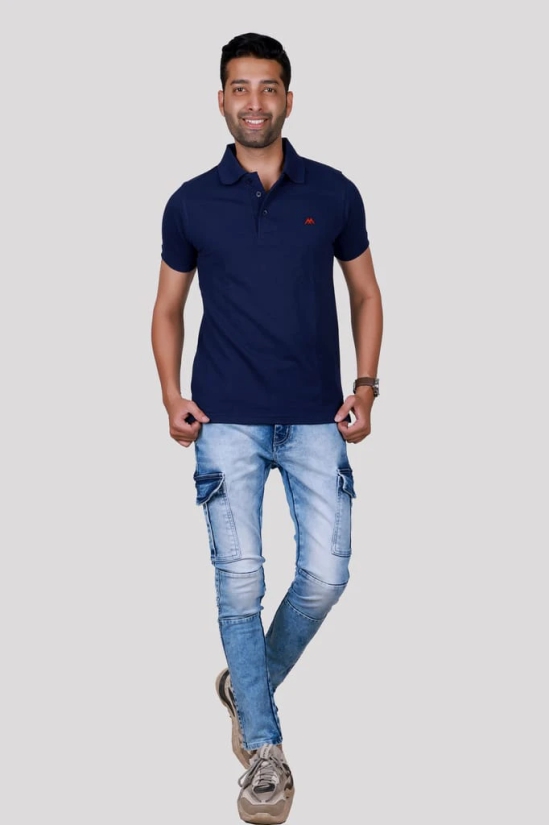 Solid Men Polo Neck Navy Blue T-Shirt