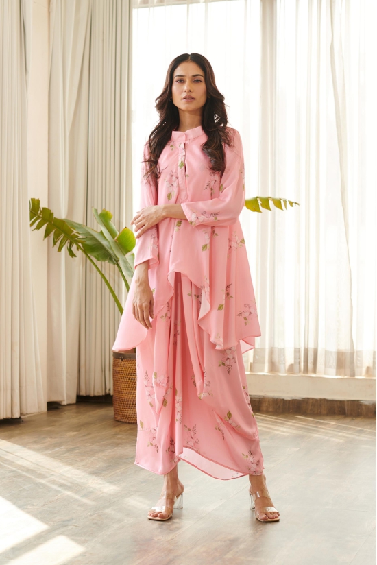 Taffy Pink Dhoti Kurti Dress-XS