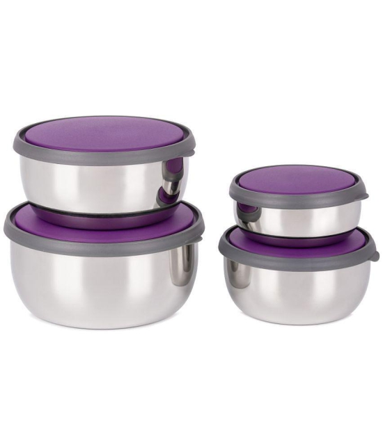 HomePro Bowl 4pcs With Lid Steel Purple Food Container ( Set of 4 ) - Purple