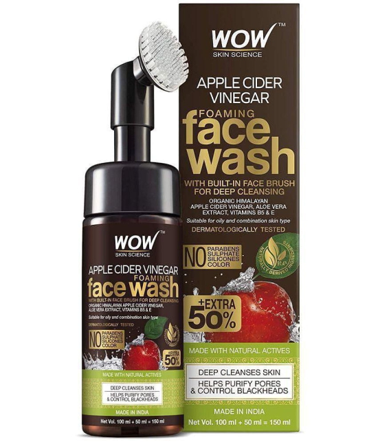 WOW Apple Cider Vinegar Foaming Face Wash - No Parabens, Sulphate and Silicones (With Built-In Brush), 150 ml