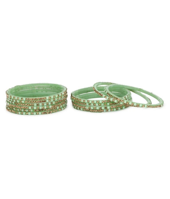 Party Glass Bangle Set Ornamented With Beads For Spaical Look (Pack Of 12 Green Shining & Attractive - None