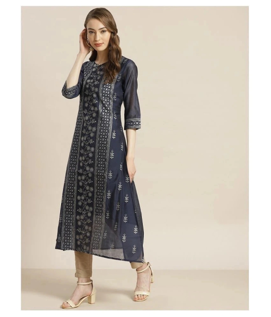 Juniper - Blue Chanderi Womens A-line Kurti ( Pack of 1 ) - S