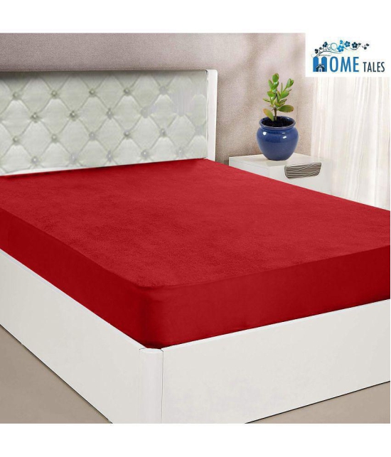 HOMETALES - Cotton Terry Water Resistance Single Size Maroon Mattress Protector - 190 x 91 cms - Single