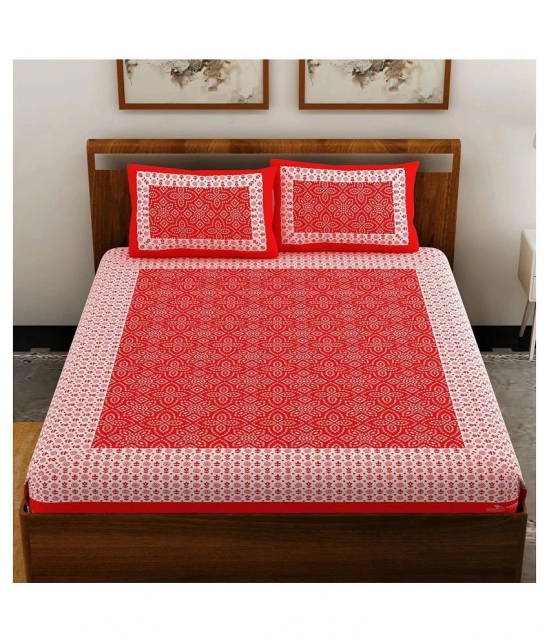 Uniqchoice Cotton Double Bedsheet with 2 Pillow Covers - Red