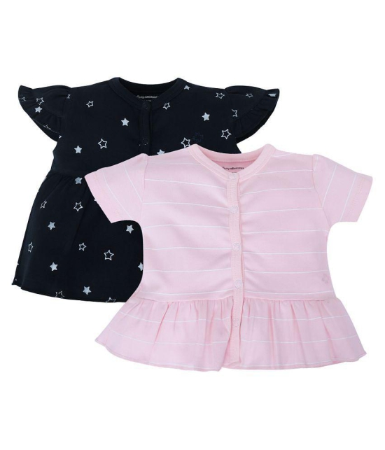 My Milestones T-shirt Half Sleeves Girls Navy Blue Stars /Pink Stripes-2Pc Pack - 3-6M - None