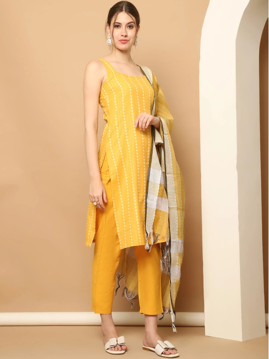 Yellow Dobby Kurta with pallazos dupatta set-S / Yellow