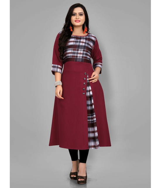 RIAANA - Maroon Cotton Blend Women's Front Slit Kurti ( Pack of 1 ) - None