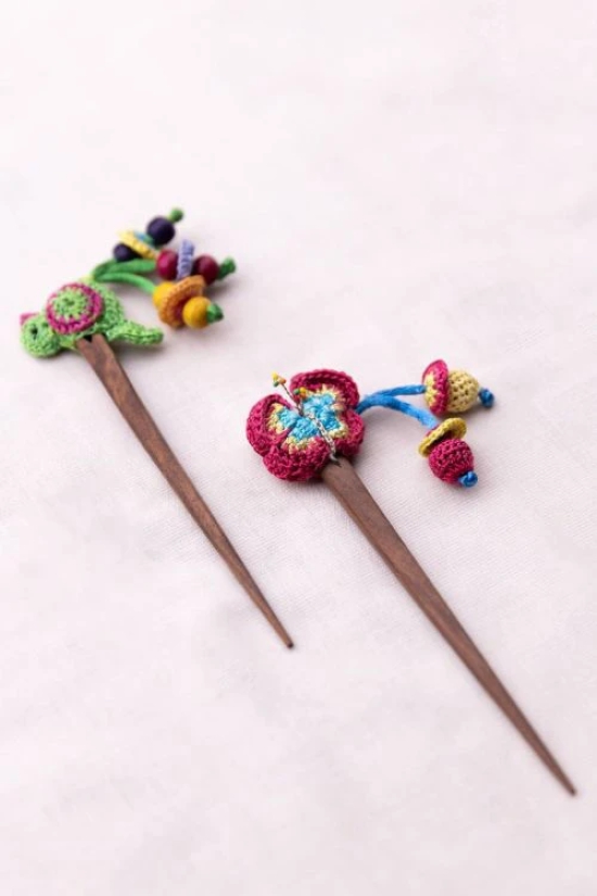 Multicoloured Bird Butterfly Hair Stick (Pair) Green