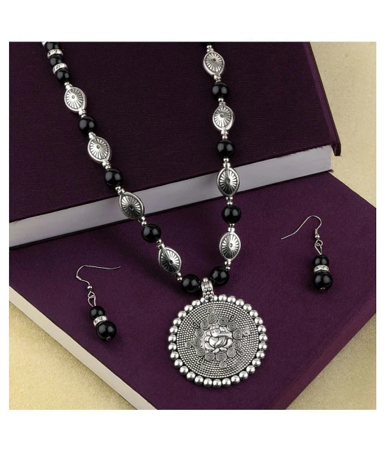 SILVERSHINE Adjustable Silver Plated With Black Pearl Ganeshji  Pendant mala set for Women girl - Silver