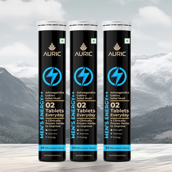 Auric Men's Energy ++ Effervescent Tablets for Strength, Stamina and Performance