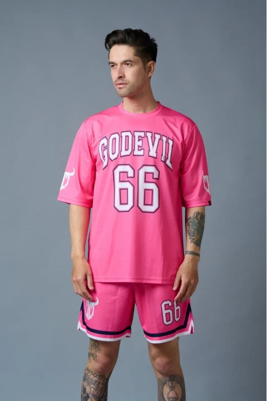 Go Devil 66 Printed Pink Polyester Co-ord Set for Men XXL