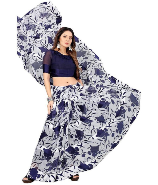 Sitanjali - Navy Blue Georgette Saree With Blouse Piece ( Pack of 1 ) - Navy Blue