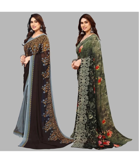 ANAND SAREES Georgette Printed Saree With Blouse Piece - Multicolour ( Pack of 2 ) - Multicolour