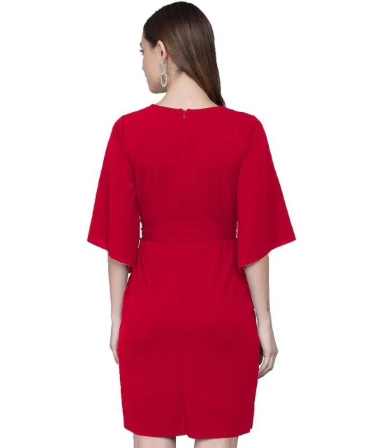 Addyvero Cotton Lycra Red Bodycon Dress - Single - L