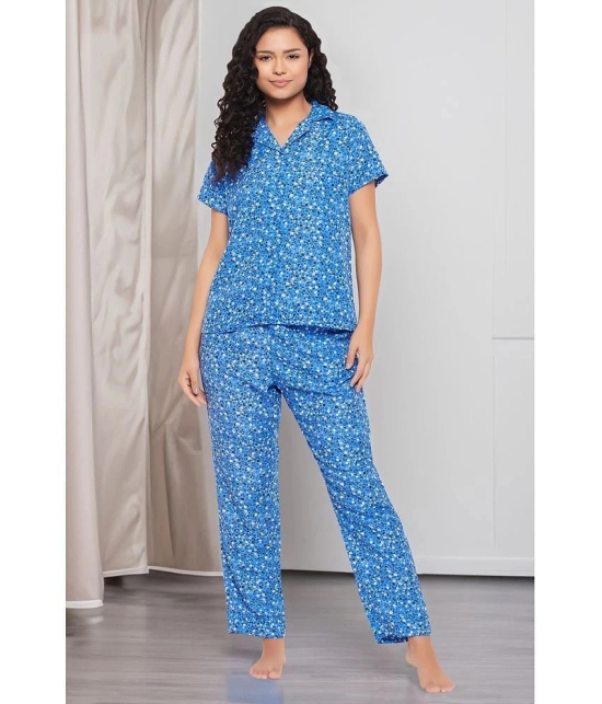 Clovia Blue Rayon Womens Nightwear Nightsuit Sets ( Pack of 2 ) - None