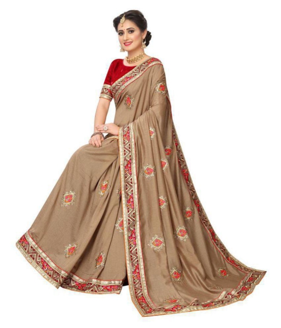 offline selection - Beige Silk Blend Saree With Blouse Piece (Pack of 1)