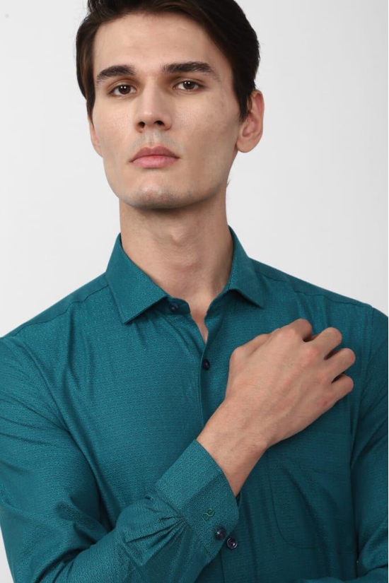 Men Green Slim Fit Formal Full Sleeves Formal Shirt