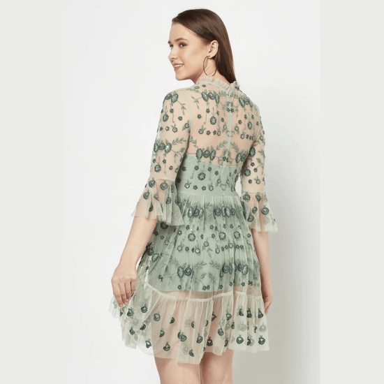 Green Floral Embroidered Dress