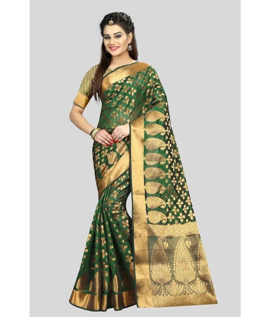 Gazal Fashions - Green Banarasi Silk Saree With Blouse Piece ( Pack of 1 ) - Green