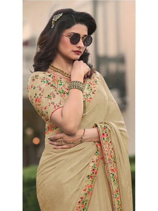 Gazal Fashions Georgette Printed Saree With Blouse Piece - Beige ( Pack of 1 ) - Beige