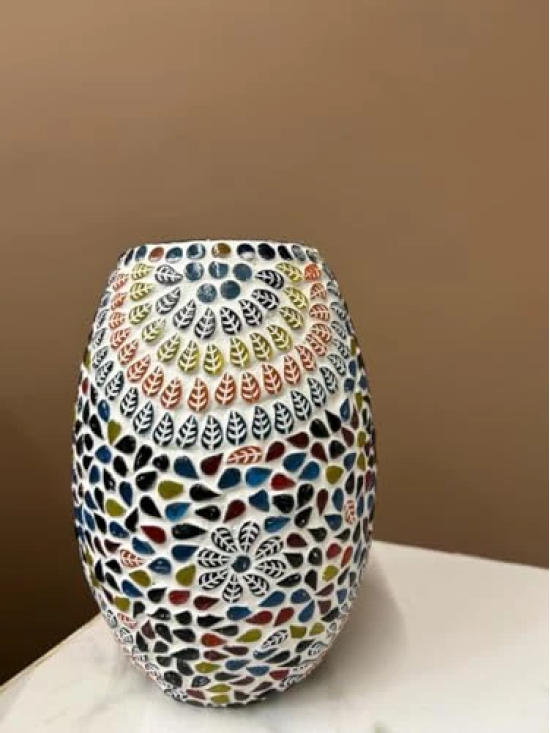 Aarna Creations Turkish Mosaic Lamp in Vase Shape| Hand-Carved Multi-Color Patterned lamp | Beautiful Artistic Table lamp in Dholak Shape (Mosaic)