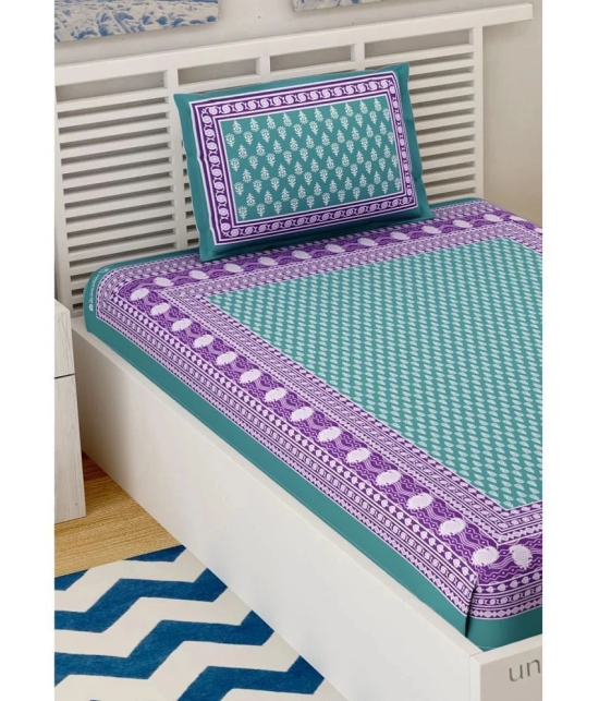 Uniqchoice - Turquoise Cotton Single Bedsheet with 1 Pillow Cover - Turquoise