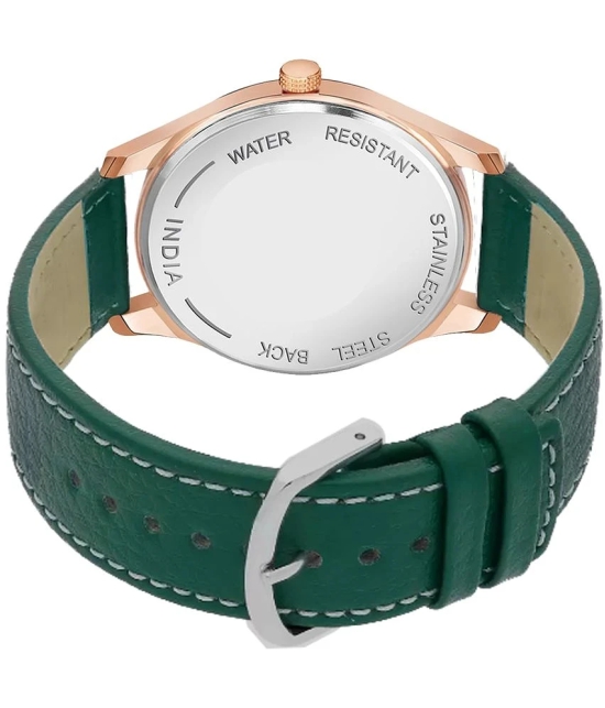 DoubleRun Green Leather Analog Mens Watch