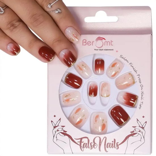 SHORT NUDE FRENCH TIPS (NAIL KIT INCLUDED)-Maroon Beige