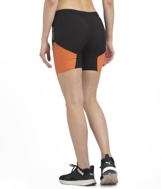 Color Block Women Black, Orange Sports Shorts