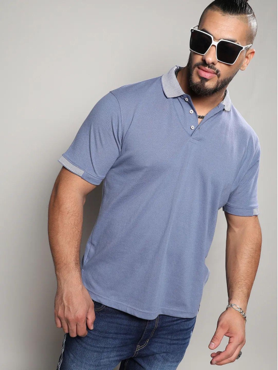 Solid Half Sleeve Casual T-Shirt Blue 3XL