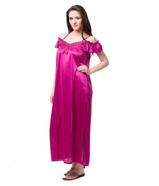 Fasense Satin Night Dress - Pink - M