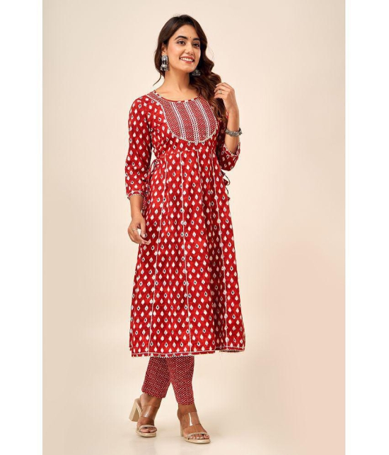 FabbibaPrints Cotton Printed Kurti With Pants Women's Stitched Salwar Suit - Red ( Pack of 1 ) - None