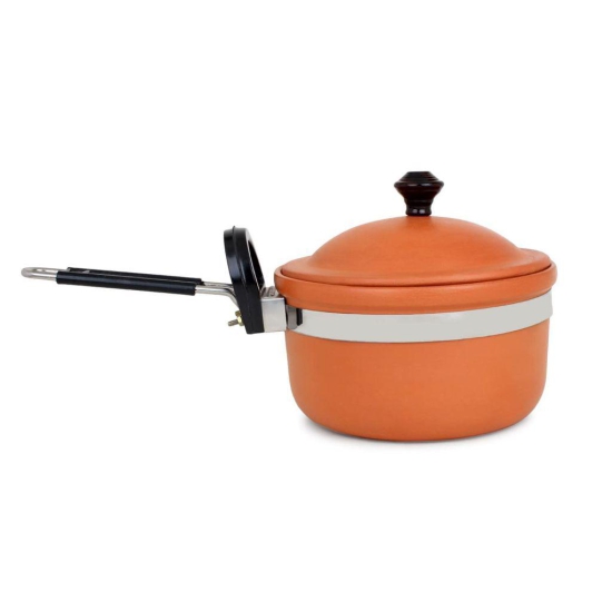 KSI Handmade Mitti Terracotta Clay Handi with Lid for Cooking on Gas (2 L & 3L)