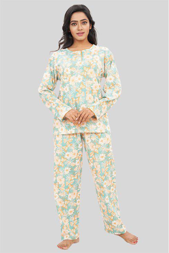 Women Full Sleeves Knit Cotton Pyjama Set-2XL