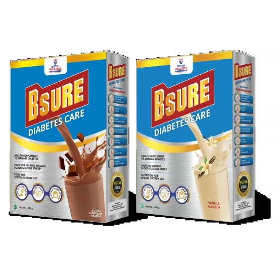 Bsure Diabetic Vanilla and Bsure Diabetic Chocolate Combo | Balanced Vital Nutrients to Manage Blood Sugar, Weight & Strength | Nutrition to Help Manage Diabetes | Gluten and Transfat Free