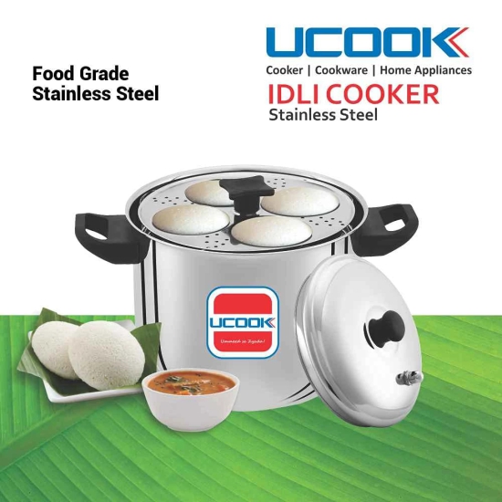 UCOOK by United Ekta Engg. Stainless Steel Outer Lid Idli Maker Cooker, 6 Plates/ 24 Idlis