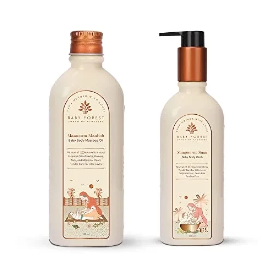 Baby Forest Maasoom Maalish Baby Body Massage Oil 200 ml with Baby Forest Sampoorna Snan Baby Body Wash 200 ml