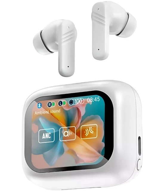 VERONIC TouchDisplay ANC+ENC Bluetooth True Wireless (TWS) In Ear 32 Hours Playback Active Noise cancellation IPX4(Splash & Sweat Proof) White