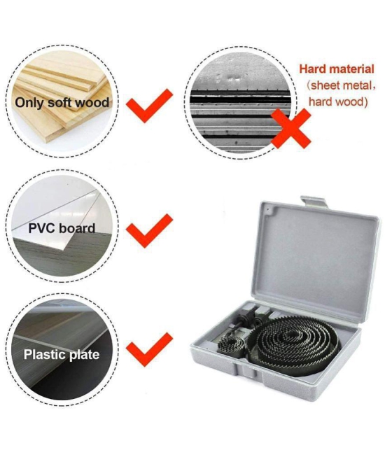 KP2® Hole Saw Kit for Wood- 16 Pieces 3/4-5 Full Set in Case with 1pcs Hex Key, 2pcs Mandrels and 1pcs Install Plate